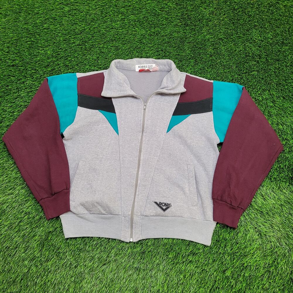 Vintage PONY Fleece Track Jacket M/L 21x24 Colorblock Crop Y2K
